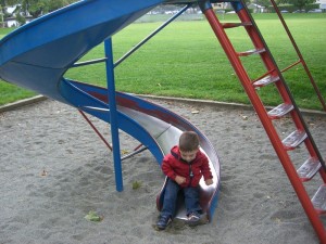 Aidan on the slide before school.